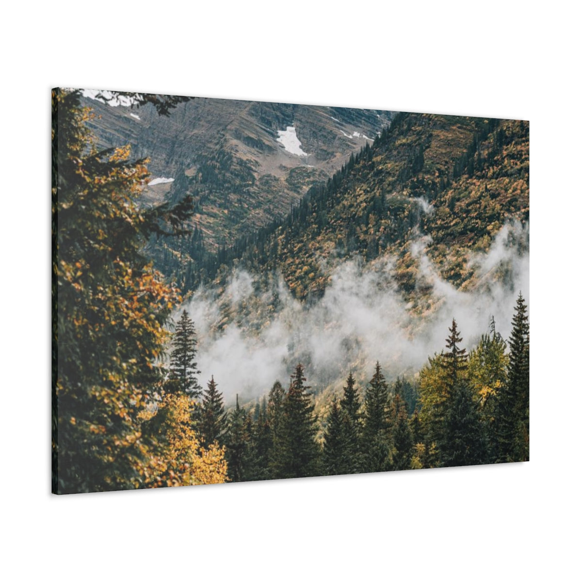 Misty Autumn Mountains Glacier National Park Landscape Canvas Print